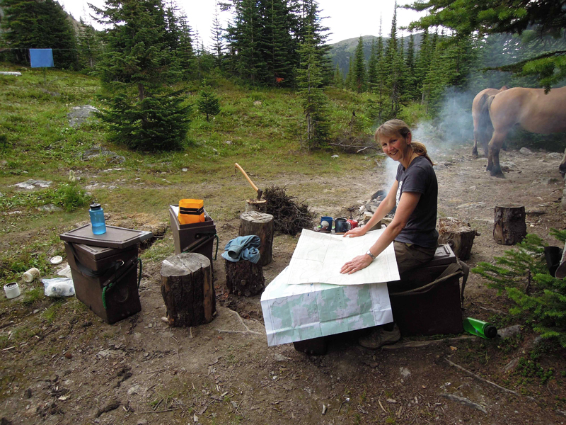 Traversing Canadian Rockies, Tania Millen, holidays on horseback, Alberta pack-trip, Azure Lake, Sulphur River, Jasper National Park, Summit pass, crossing Chown Creek