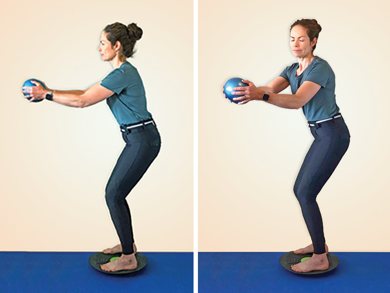 Weighted ball exercises, core work horse riders, Upper Body Strengthening, Balance Board Squats, Exercises for Horse Riders