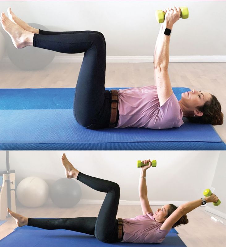 pilates dead bugs, hand weights pilates, pilates for equestrians, sandra verda zanatta, core strength equestrians, workouts for horse people