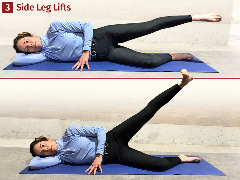 side leg lifts exercise, exercises for horse riders, pilates for horse riders, mobility for horse riders, exercises for hip mobility, equestrian sport fitness, sandra verda zanatta, fit to ride 