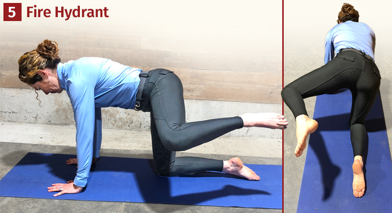 fire hydrant pilates exercise, exercises for horse riders, pilates for horse riders, mobility for horse riders, exercises for hip mobility, equestrian sport fitness, sandra verda zanatta, fit to ride 