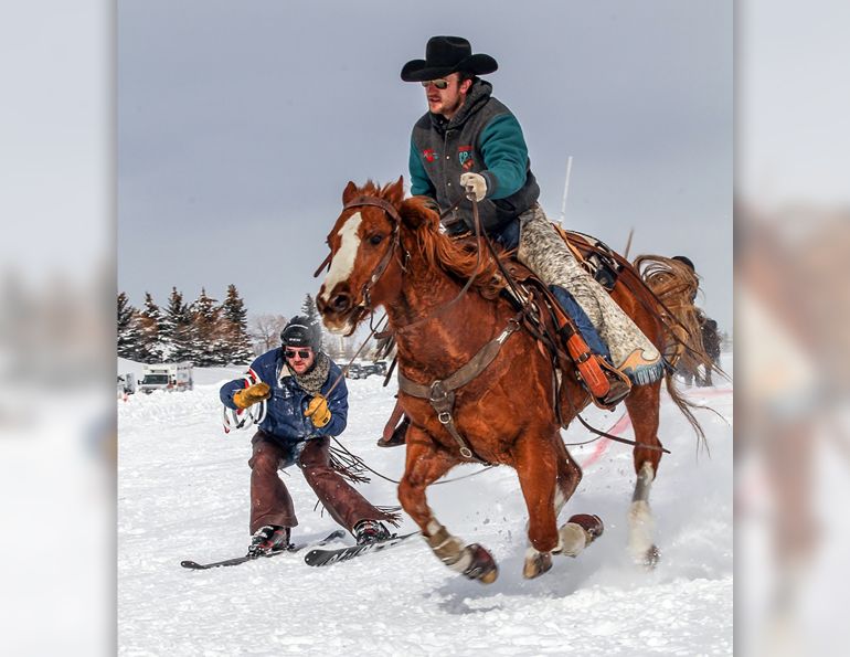 Skijordue Canada competition, horseback riding competitions, snow horse activities, circuit race skijordue, relay race skijordue, long jump skijordue, sam mitchell skijordue canada
